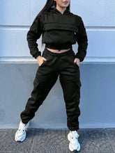 2pcs/Set Women Solid Color Minimalist Hoodie And Pants Set, Daily Wear